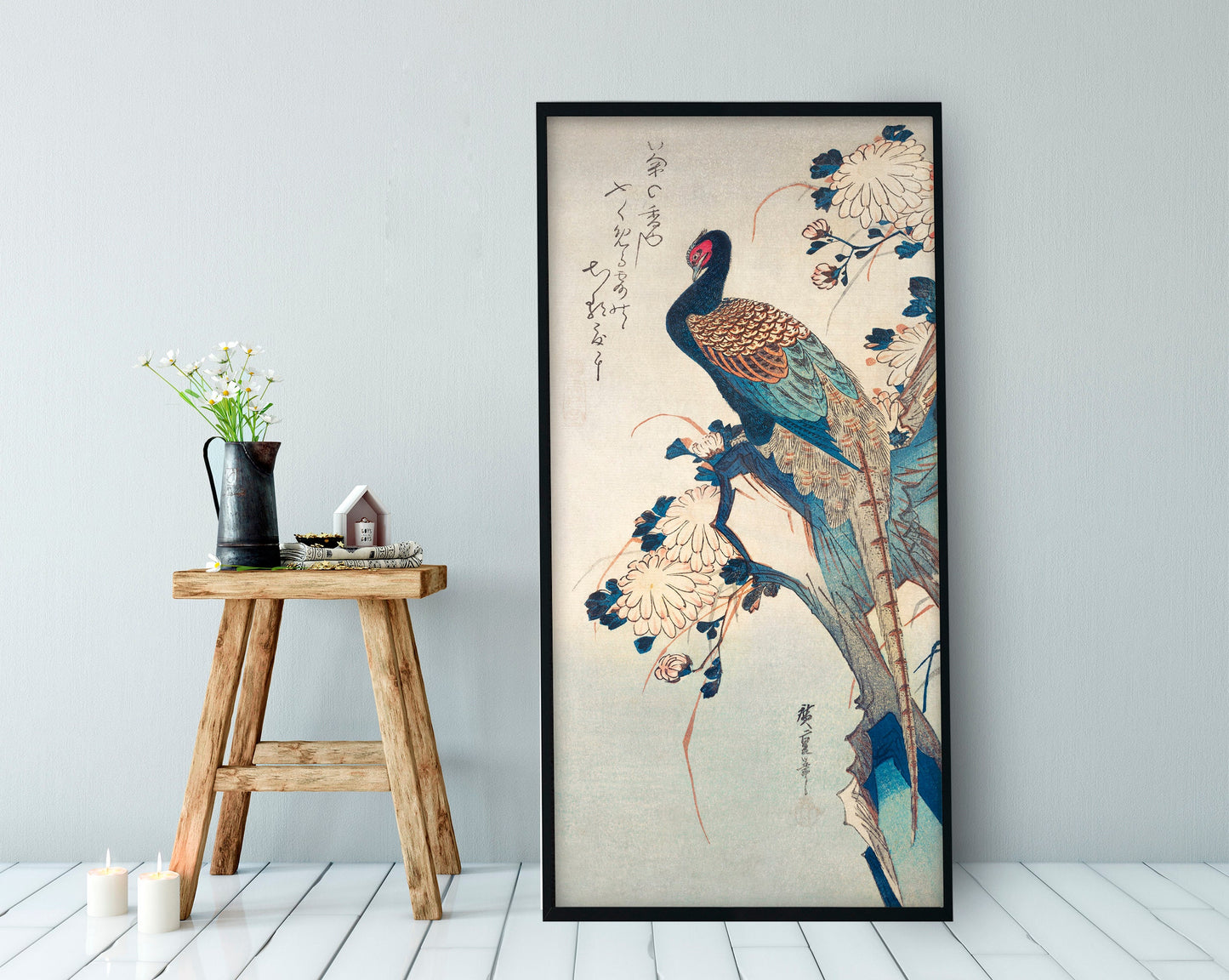 Art Nouveau Peacock - Floral Art Nouveau Print - Vintage Japanese Poster Bohemian Print Large Artwork - Blue and Green - Long Poster