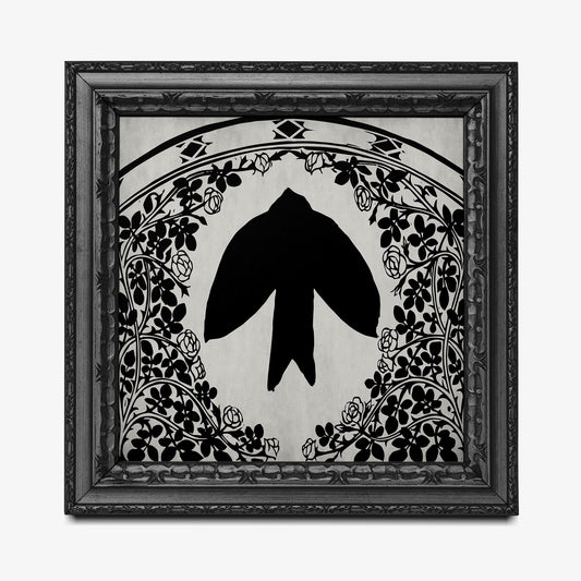 Art Nouveau Crow Print With Roses Black And White Goth Bohemian Wall Art Premium Edition by My Store
