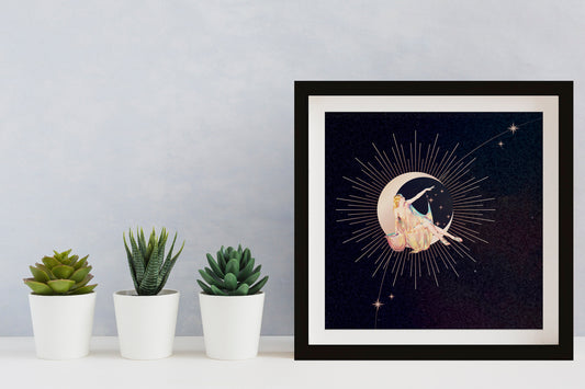 Art Nouveau Moon Goddess Print In Purple And Black Art Deco Square Wall Art For Living Room And Bedroom by My Store