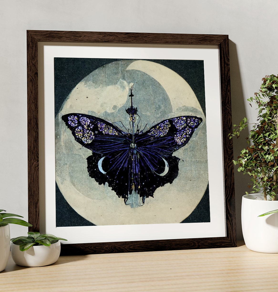 Butterfly Moon Painting - Print - Purple and White Moths and Butterflies - Mandala Square - For Your Sacred Space
