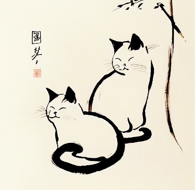 Cute Vintage Cats Print - Square Cats Print - vintage Japanese cats