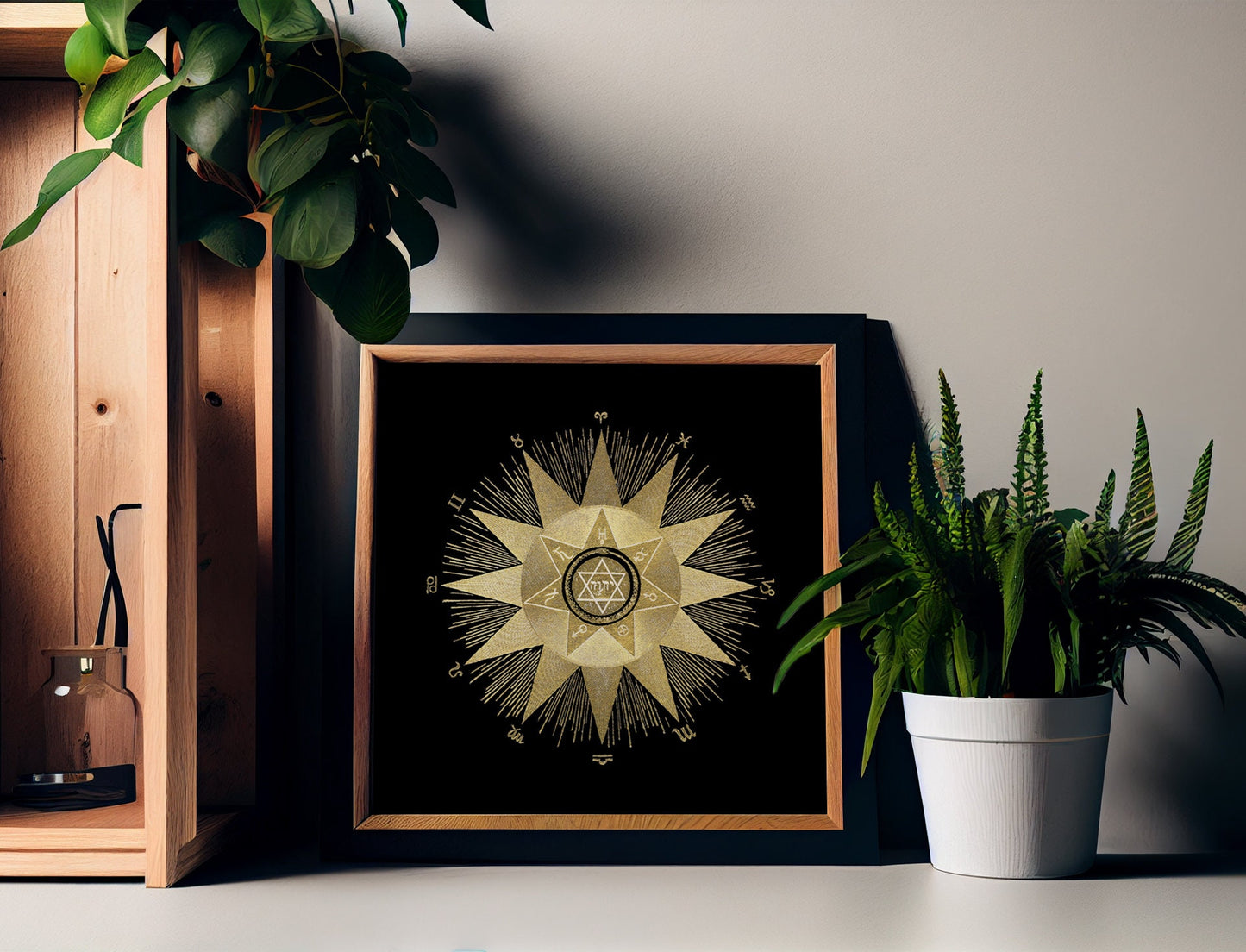 Golden rising sign vintage illustration Black and Gold - - Mandala Square - For Your Sacred Space