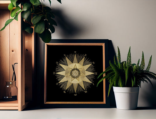 Golden rising sign vintage illustration Black and Gold - - Mandala Square - For Your Sacred Space