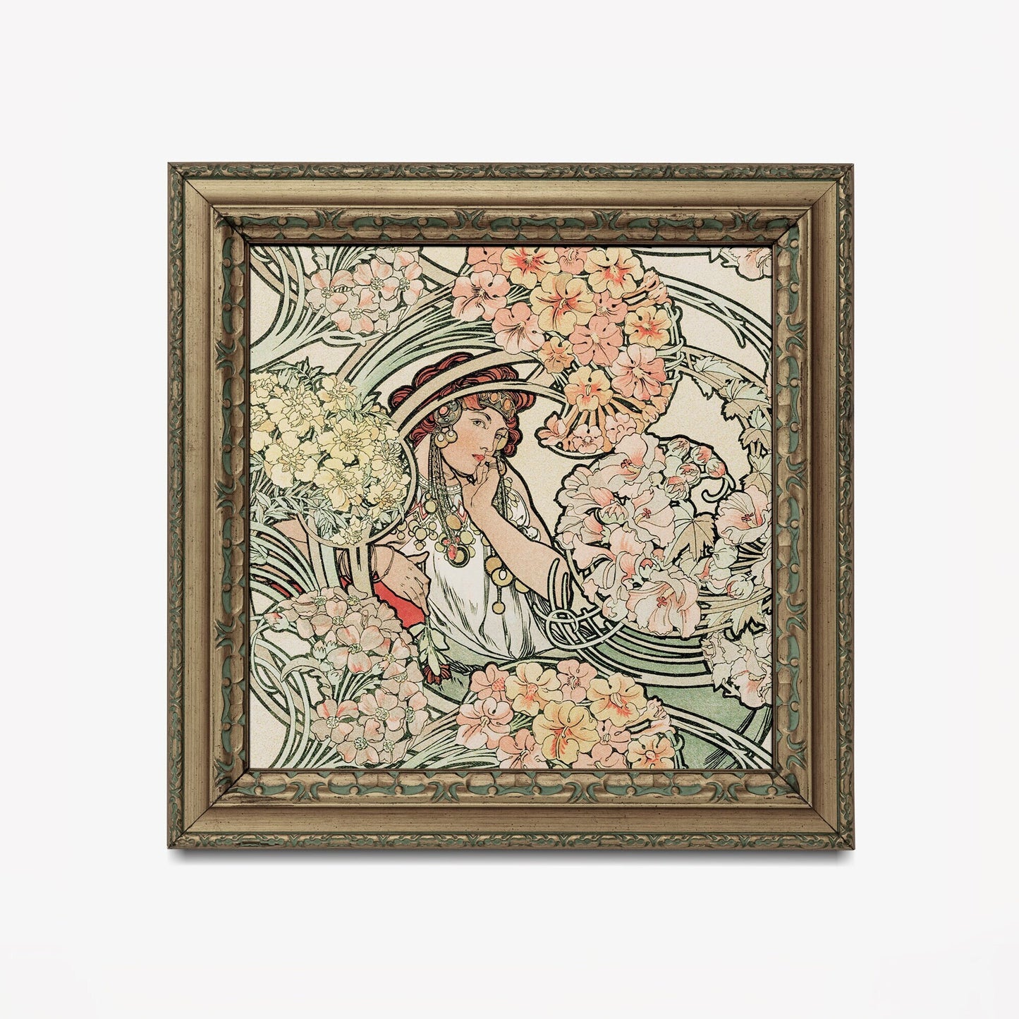 Mucha Painting - Floral Print - Square - Art Nouveau Print - Goddess Art Deco