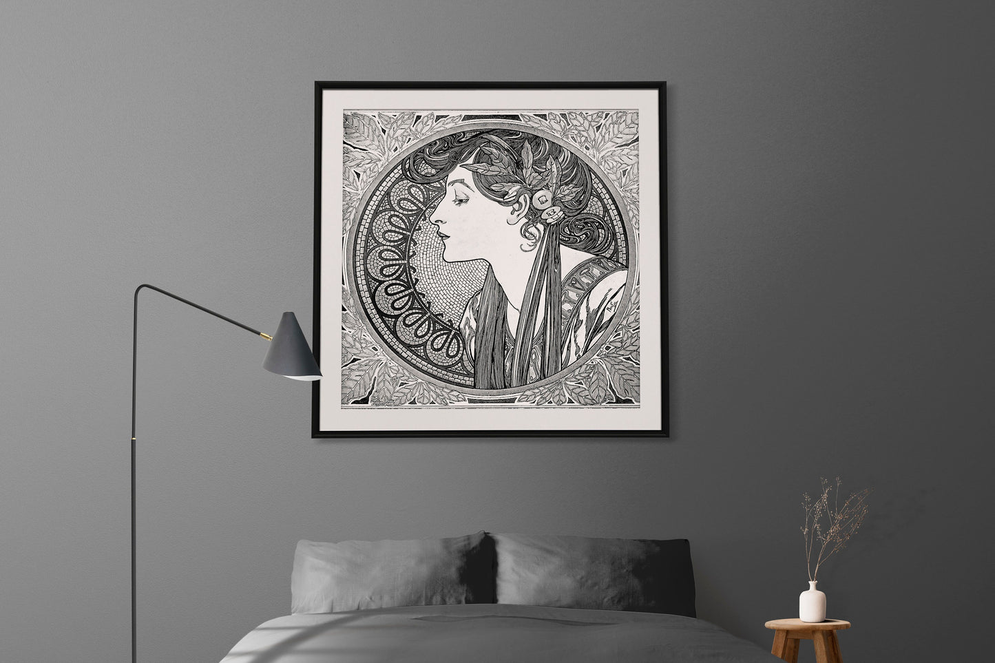 Mucha Print - Black and White - Square - Alphonse Mucha - Illustration