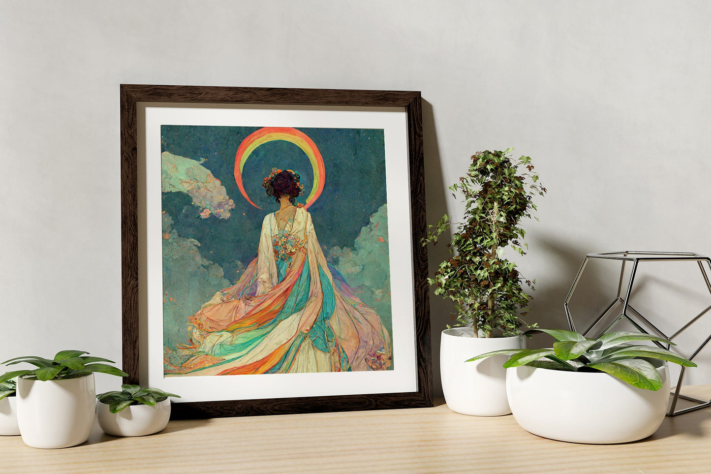 Nouveau Pagan Goddess Rainbow Surreal Painting Premium Archival Print For Sacred Space by My Store