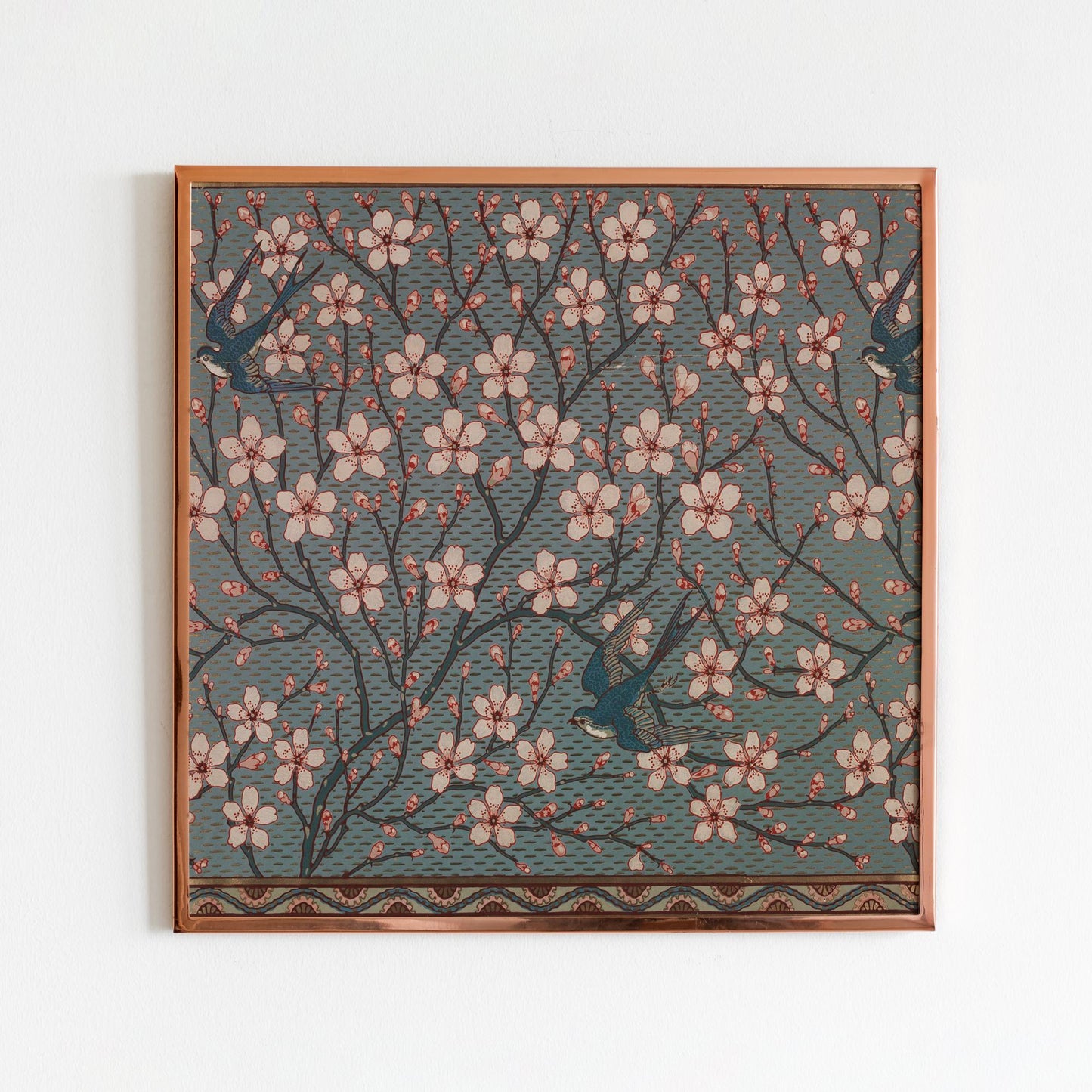 Vintage Blue Floral Print - Art Nouveau art print, Vintage bird wall art, painting - Blue and Beige