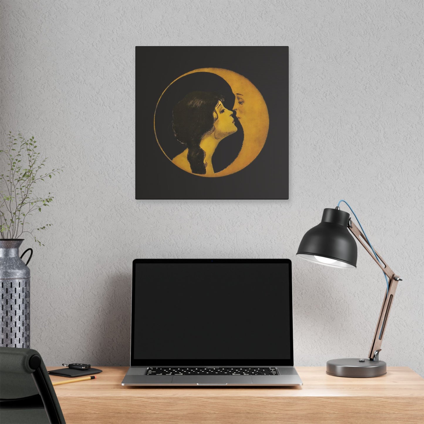 Moonlit Love Stretched Canvas Art, Romantic Wall Decor, Bedroom Art, Gift for Couples, Home Decor, Anniversary Gift - DesignBohemian