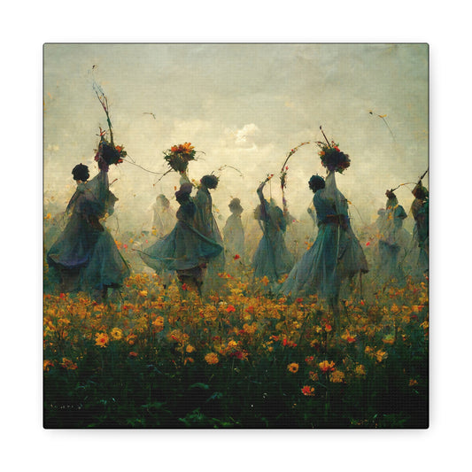 Canvas Wall Art, Floral Dance Artwork, Boho Decor, Cottagecore Home, Gift for Her, Nature Themed Decoration - DesignBohemian