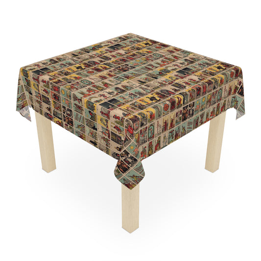 Vintage Tarot Art Tablecloth, Unique Home Decor, Retro Table Cover, Artistic Dining Accessory, Ideal for Gatherings and Celebrations