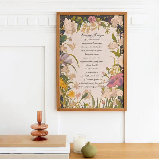 Serenity Prayer Print Inspirational Floral Wall Art Gift For Sobriety Journey And Calm by My Store