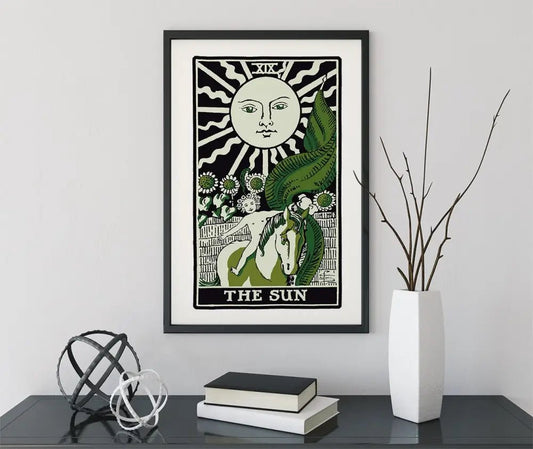 The Sun Tarot Card Print Emerald Green And Black Poster by My Store