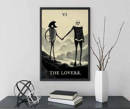 Two Skeleton Lovers Tarot Card Print The Lovers Card Poster by My Store