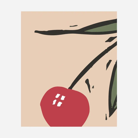 Vintage Cherries Print - Beige and Red - Retro Poster by DesignBohemian