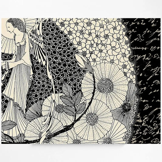 Vintage Fairytale Print: Black and Beige Illustration - Vintage Poster - Art Nouveau