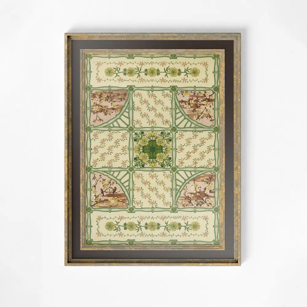 Vintage Green Floral Art Print - Ornate Nouveau Bohemian Design in Green and Beige - Large Premium Wall Artwork Made in USA by DesignBohemian