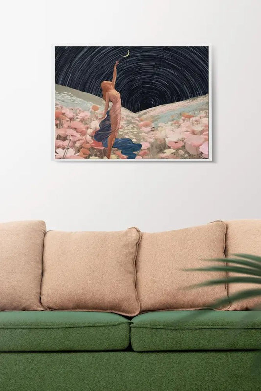 Vintage Moon Collage Feminine Art Canvas Or Print With Ethereal Moonlit Glow For Home Decor by My Store