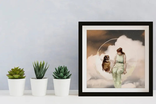 Vintage Owl Painting Angel On Moon By Frederick Stuart Church 1881 Watercolor Print by My Store