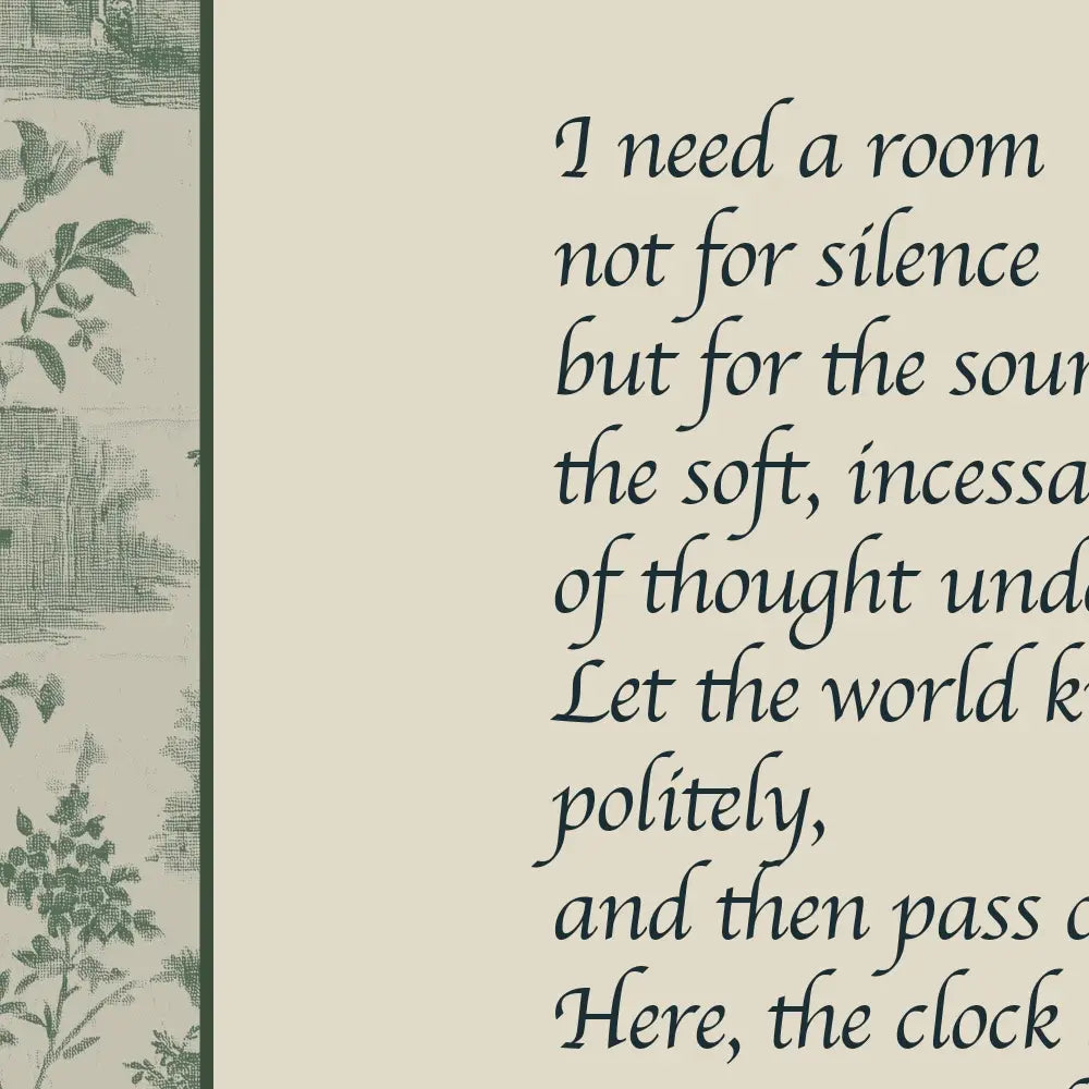 Virginia Woolf Inspired Poem Print - A Room Where the Mind Unbuttons - Art - Sage Green or Blue