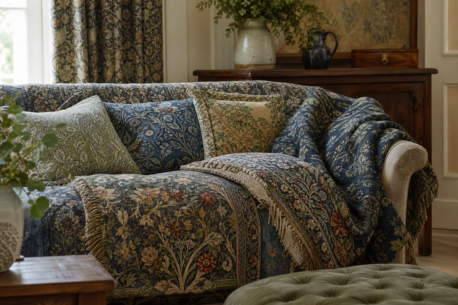 William Morris Textiles: How to Layer Vintage Tapestry Throws