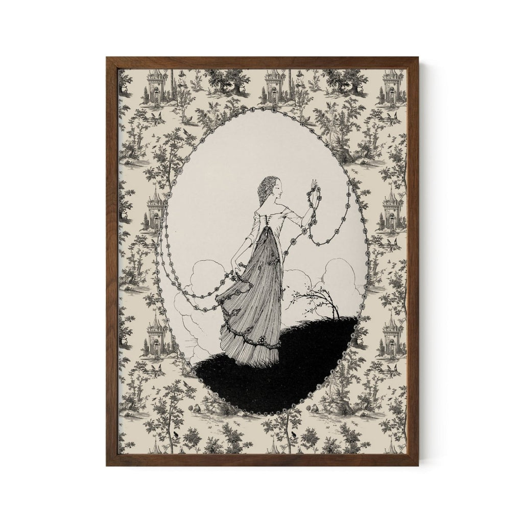 Vintage Fairy Print: Beige Toille Vintage Poster - Art Nouveau - Framed - DesignBohemian