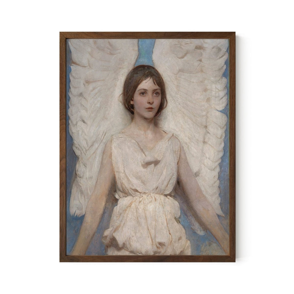 Vintage Angel Painting - Light Blue and Cream - Angel Print Framed - DesignBohemian