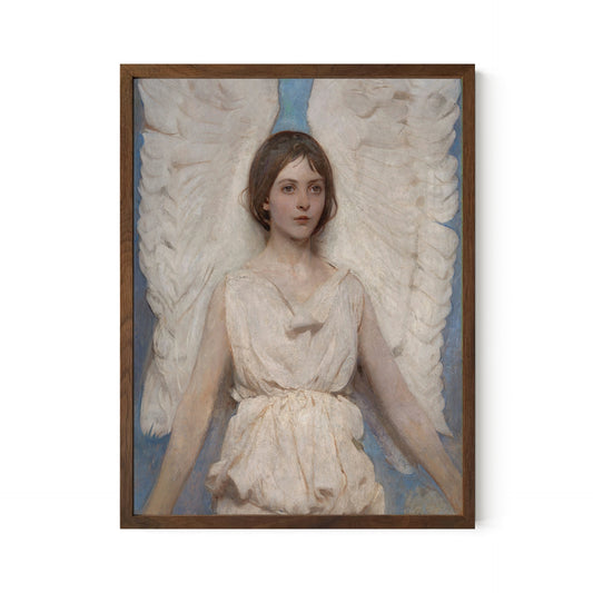 Vintage Angel Painting - Light Blue and Cream - Angel Print Framed