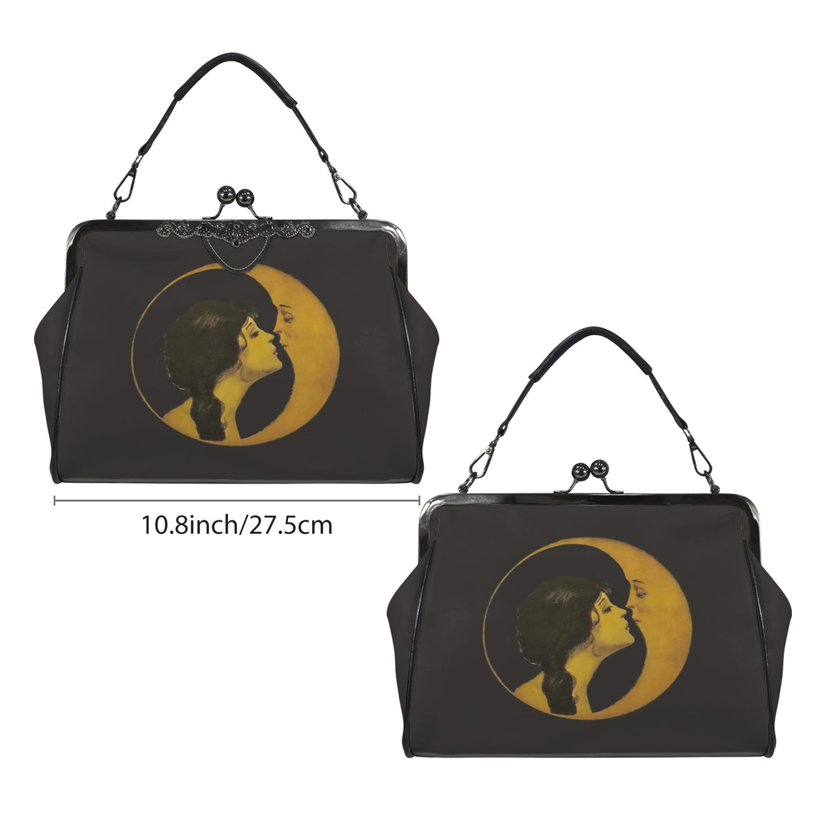 Celestial Woman & Moon Kisslock Handbag – Mystical Vintage Crossbody Purse