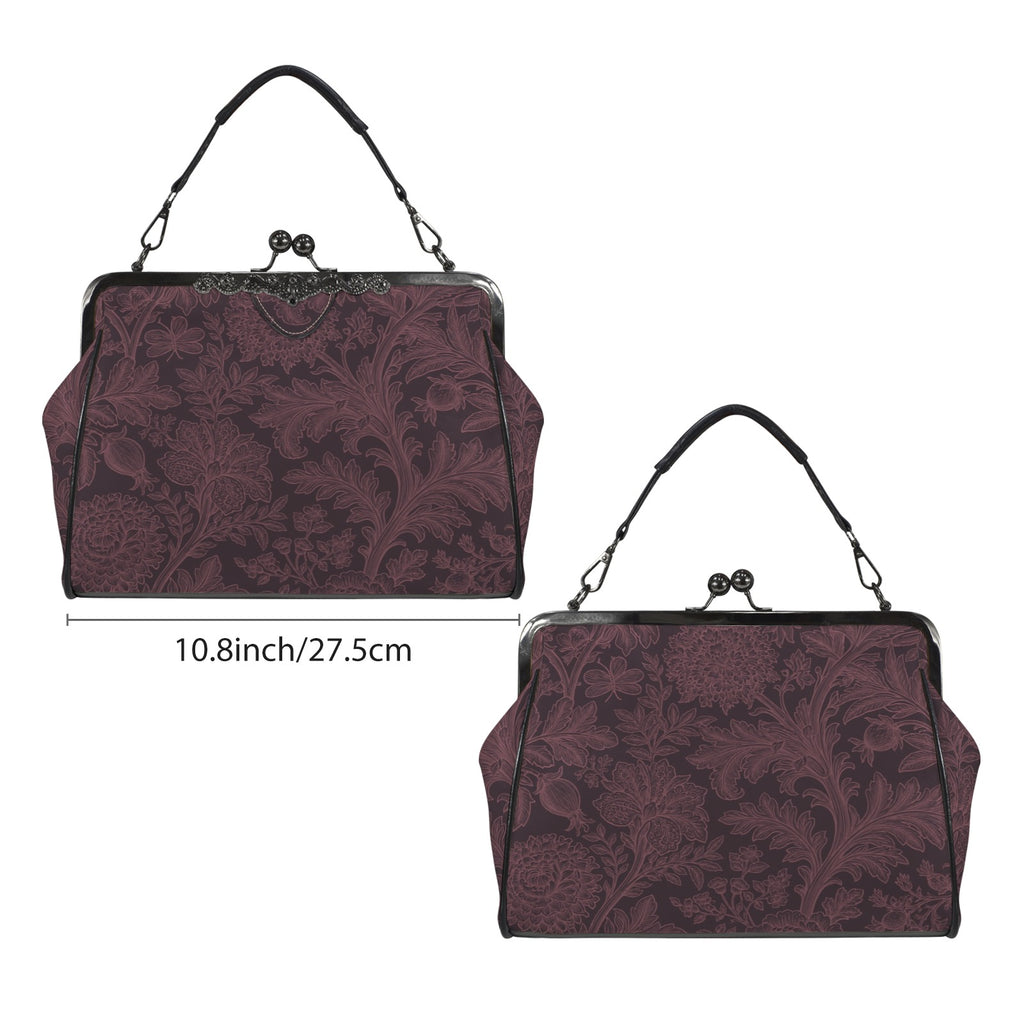 Gothic Romance Floral Kisslock Handbag – Burgundy Botanical Purse