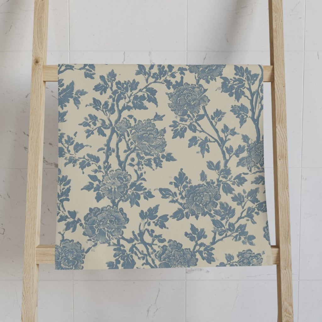 Blue Vintage Floral Hand Towel | Toile-Inspired Botanical Pattern - DesignBohemian