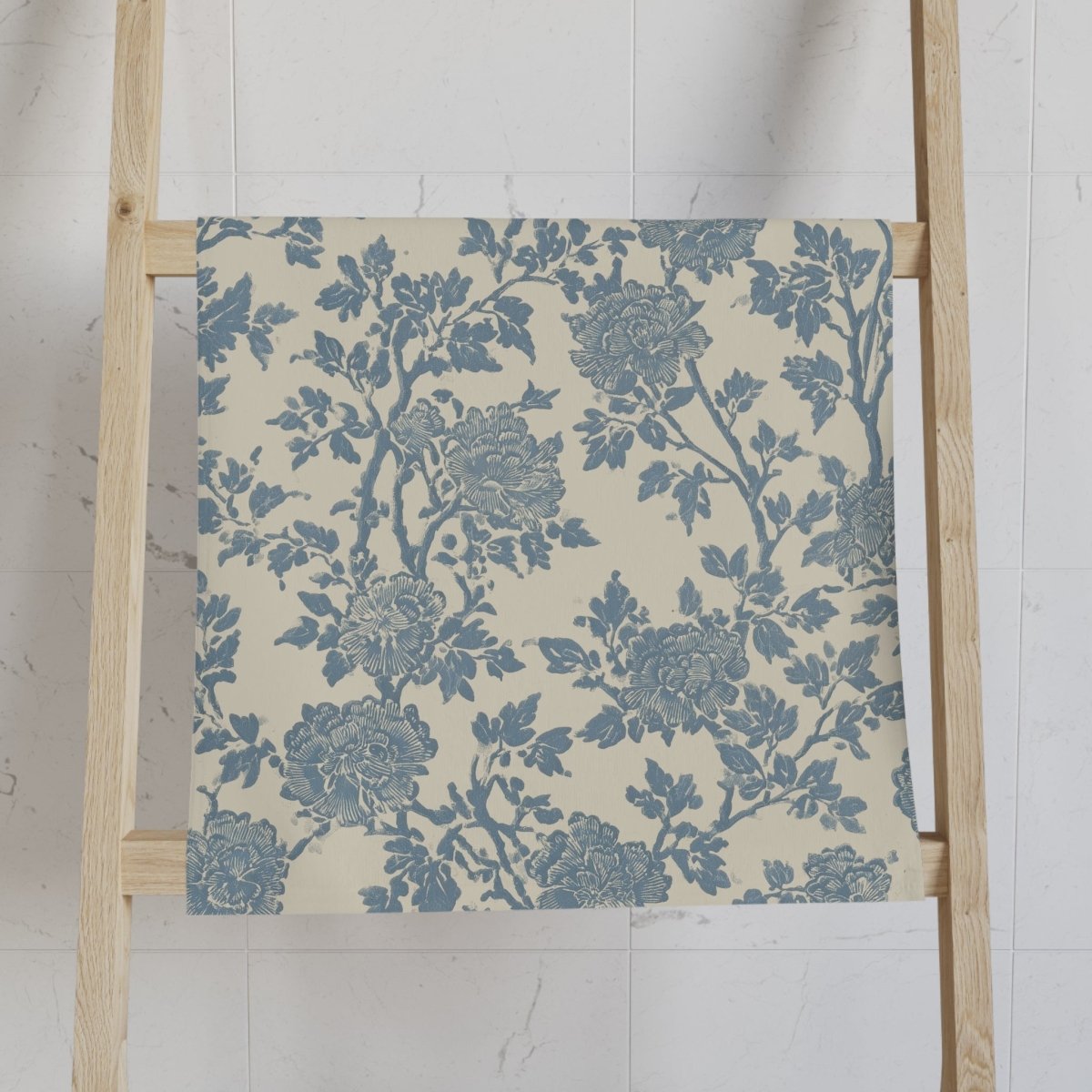 Blue Vintage Floral Hand Towel | Toile-Inspired Botanical Pattern - DesignBohemian