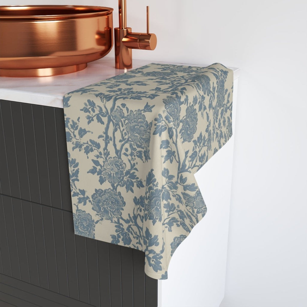 Blue Vintage Floral Hand Towel | Toile-Inspired Botanical Pattern - DesignBohemian