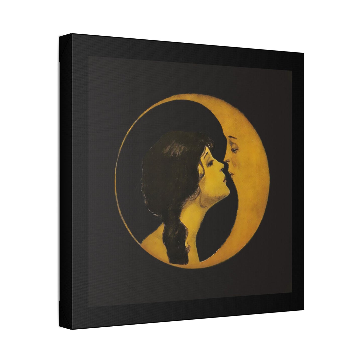Woman Kissing Moon Stretched Canvas Art, Romantic Wall Decor, Bedroom Art, Gift for Couples, Home Decor, Anniversary Gift