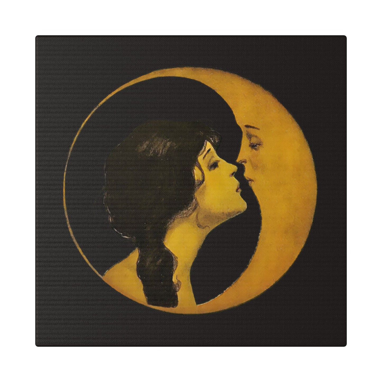 Woman Kissing Moon Stretched Canvas Art, Romantic Wall Decor, Bedroom Art, Gift for Couples, Home Decor, Anniversary Gift
