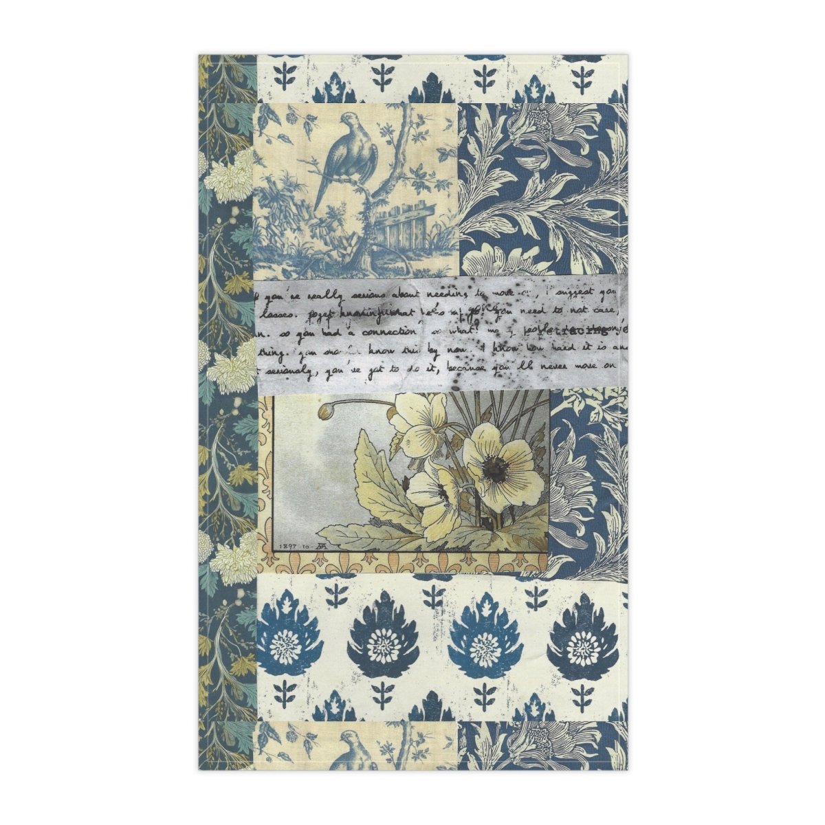 Vintage Floral Patchwork Tea Towel – Blue Botanical Kitchen Linen - DesignBohemian