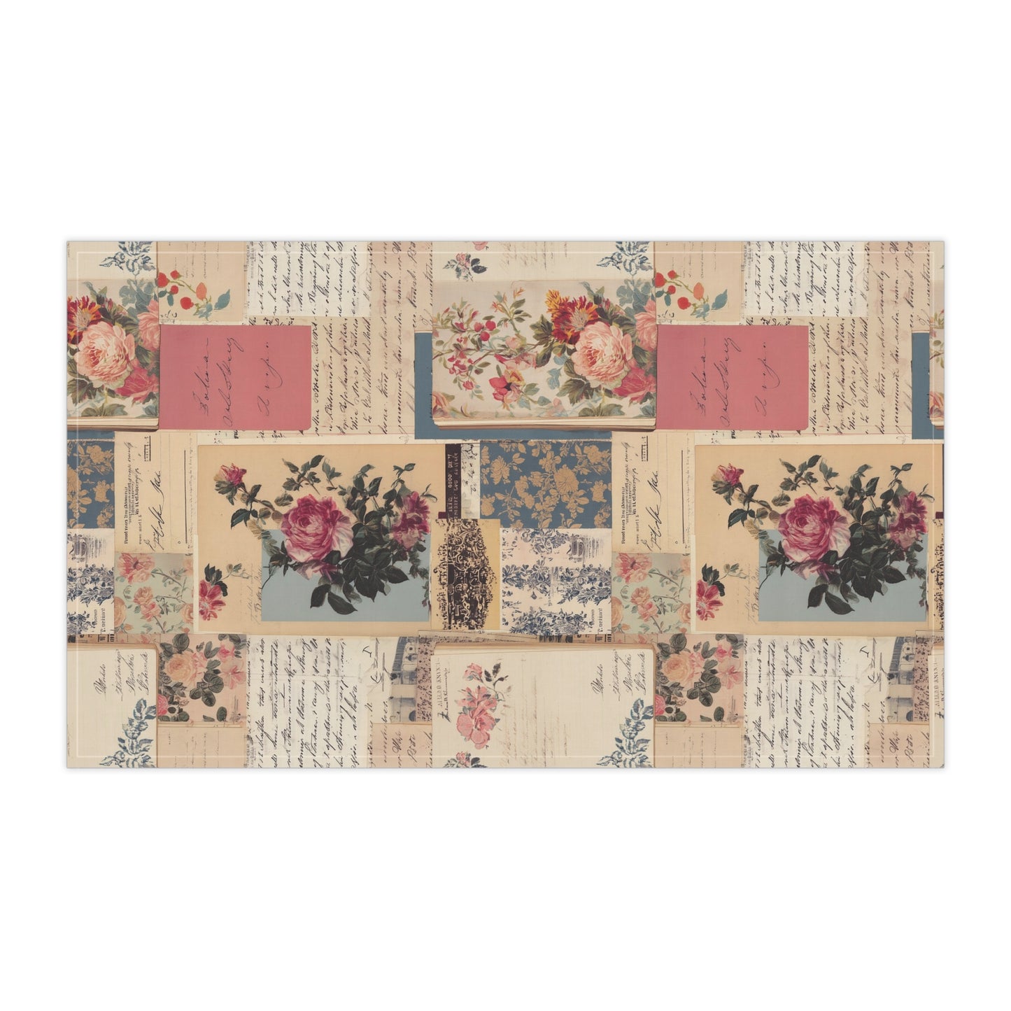 Vintage Floral Collage Rose Tea Towel - Cotton Twill