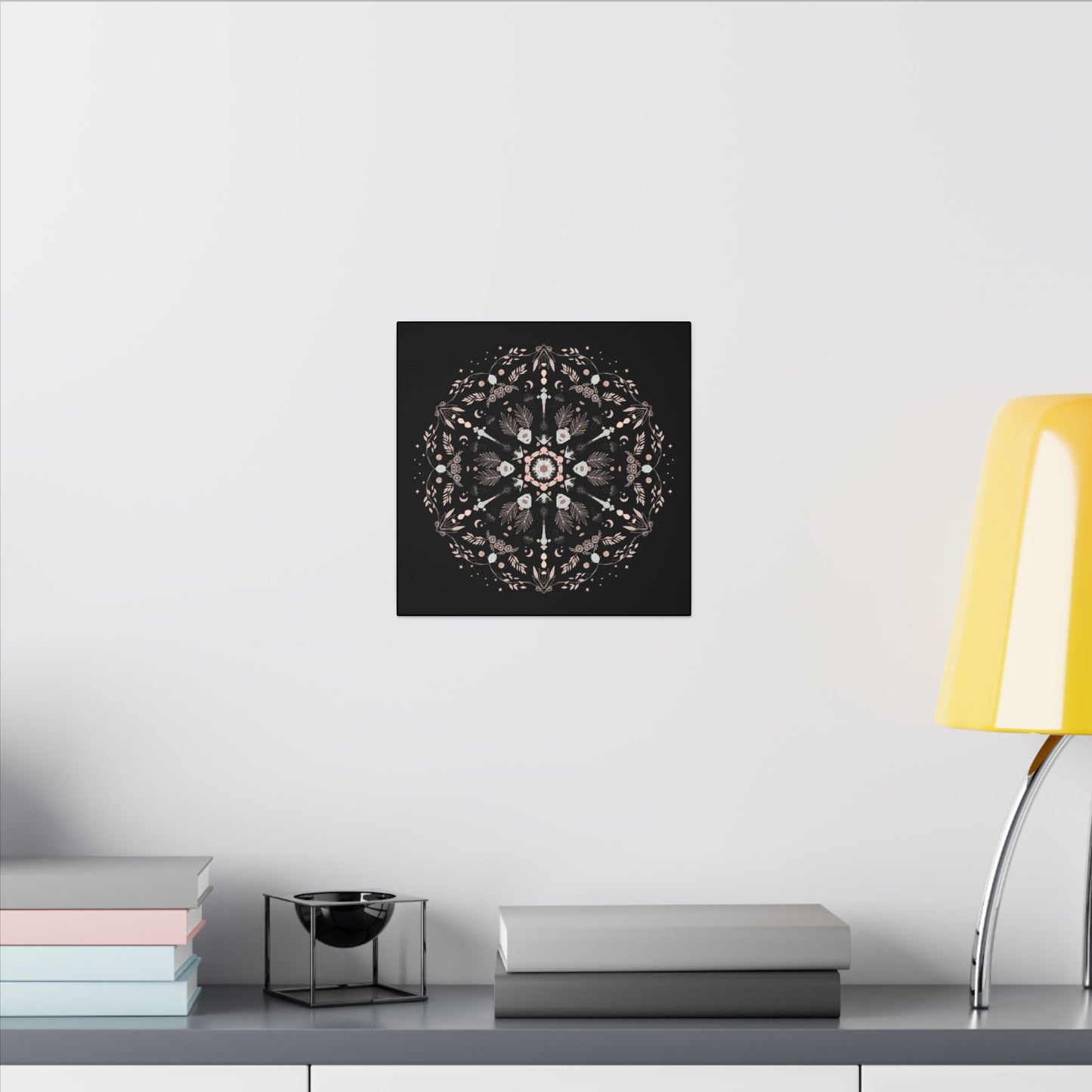 Black and Pink Botanical Mandala Canvas Art Print, Wall Decor, Home Accents, Nature Inspired, Meditation Space Decor