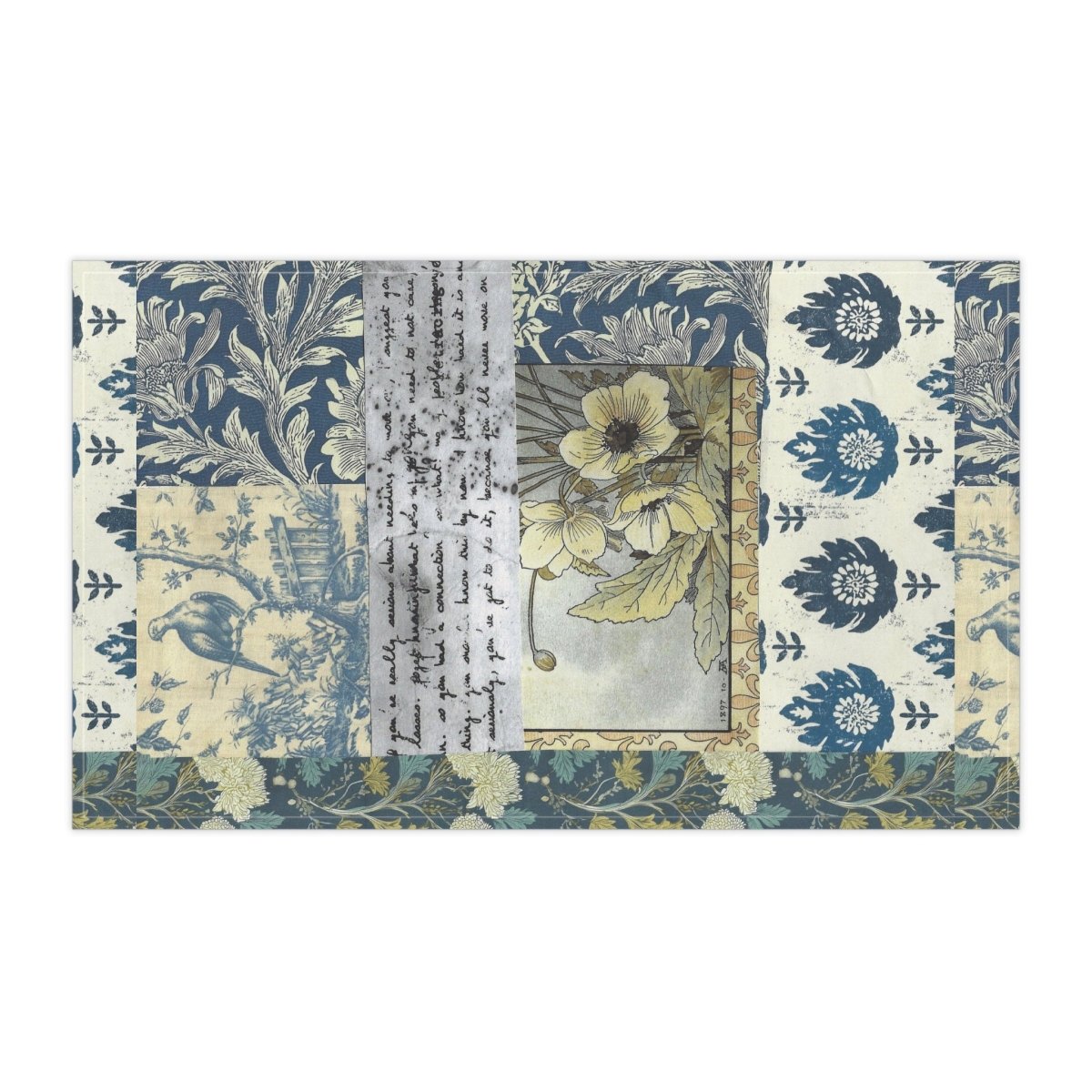 Vintage Floral Patchwork Tea Towel – Blue Botanical Kitchen Linen - DesignBohemian