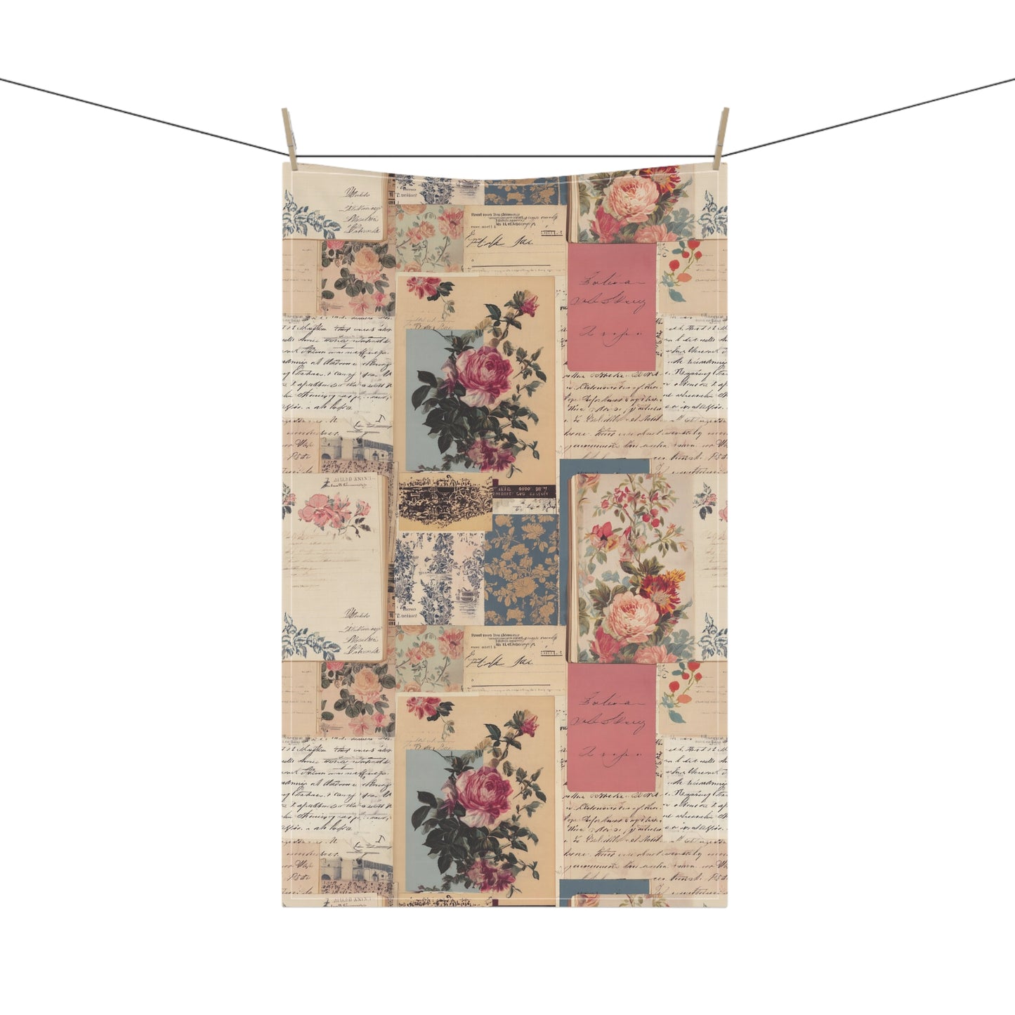 Vintage Floral Collage Rose Tea Towel - Cotton Twill