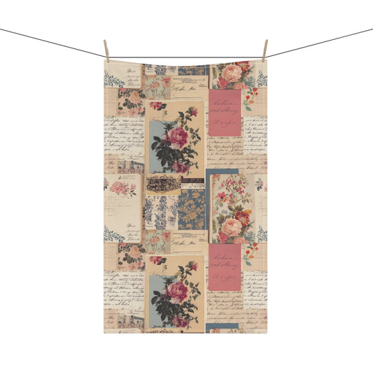 Vintage Floral Collage Rose Tea Towel - Cotton Twill