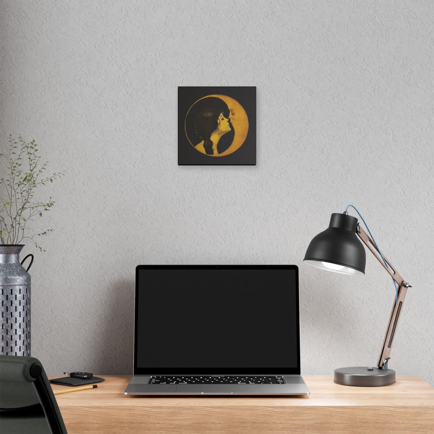 Woman Kissing Moon Stretched Canvas Art, Romantic Wall Decor, Bedroom Art, Gift for Couples, Home Decor, Anniversary Gift