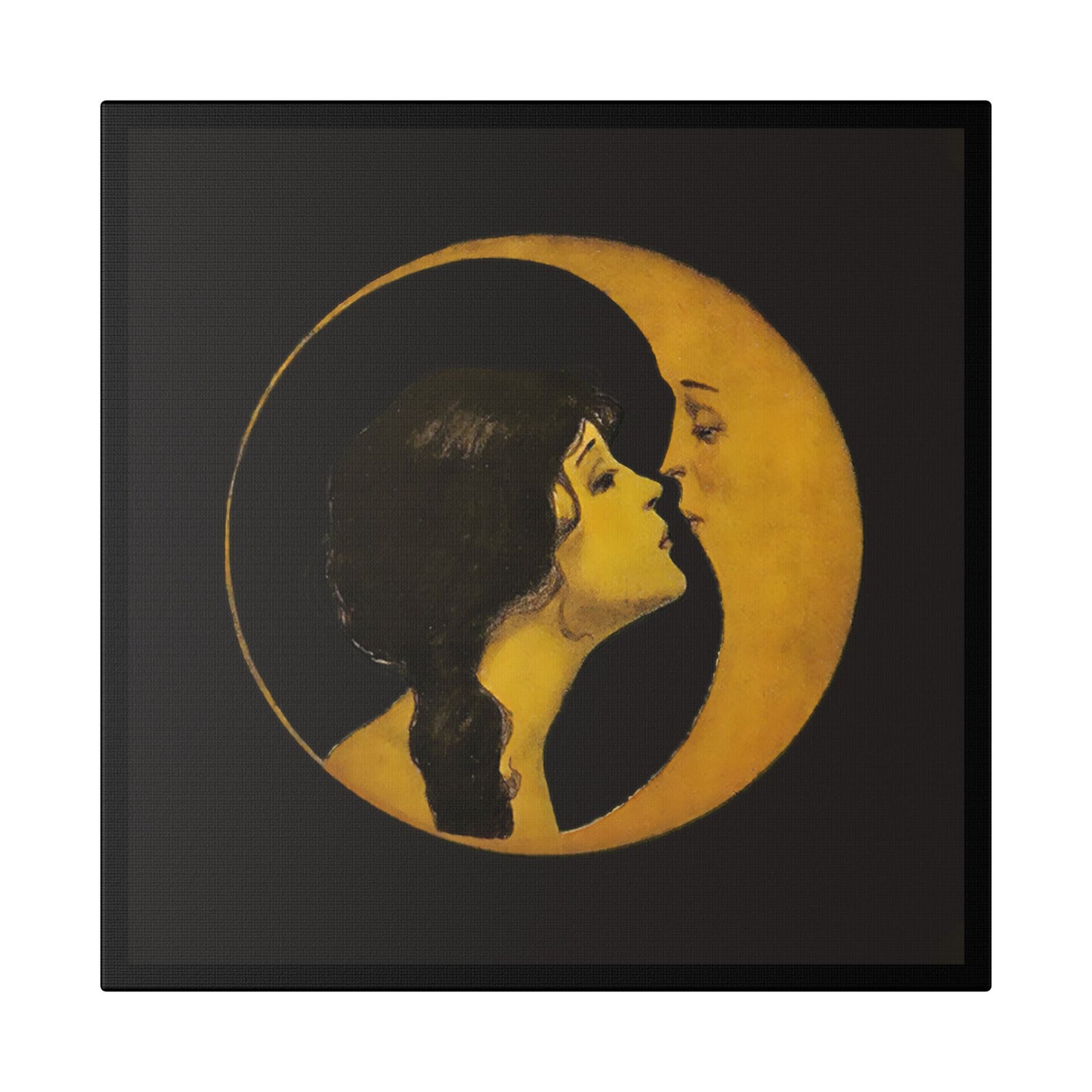Woman Kissing Moon Stretched Canvas Art, Romantic Wall Decor, Bedroom Art, Gift for Couples, Home Decor, Anniversary Gift