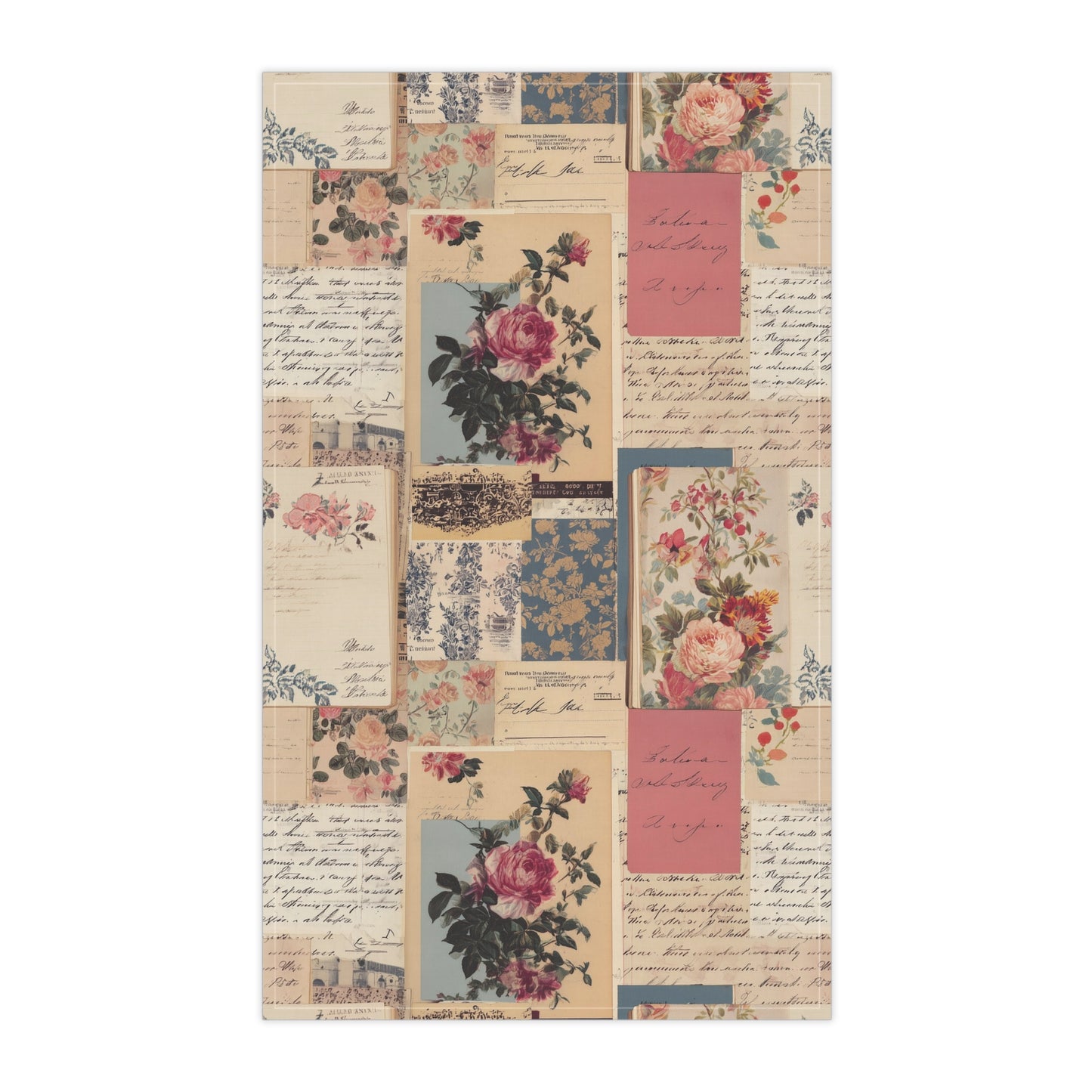 Vintage Floral Collage Rose Tea Towel - Cotton Twill