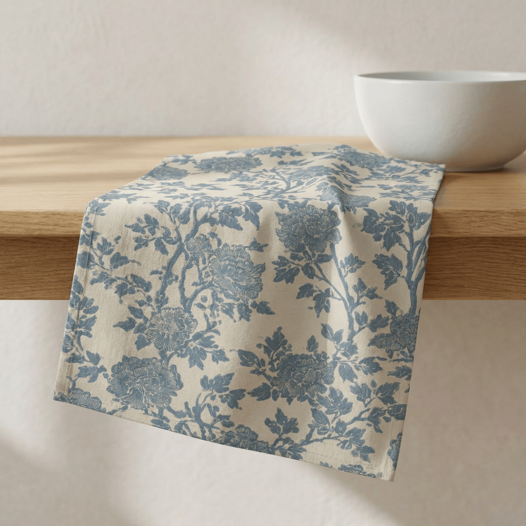 Blue Vintage Floral Hand Towel | Toile-Inspired Botanical Pattern - DesignBohemian