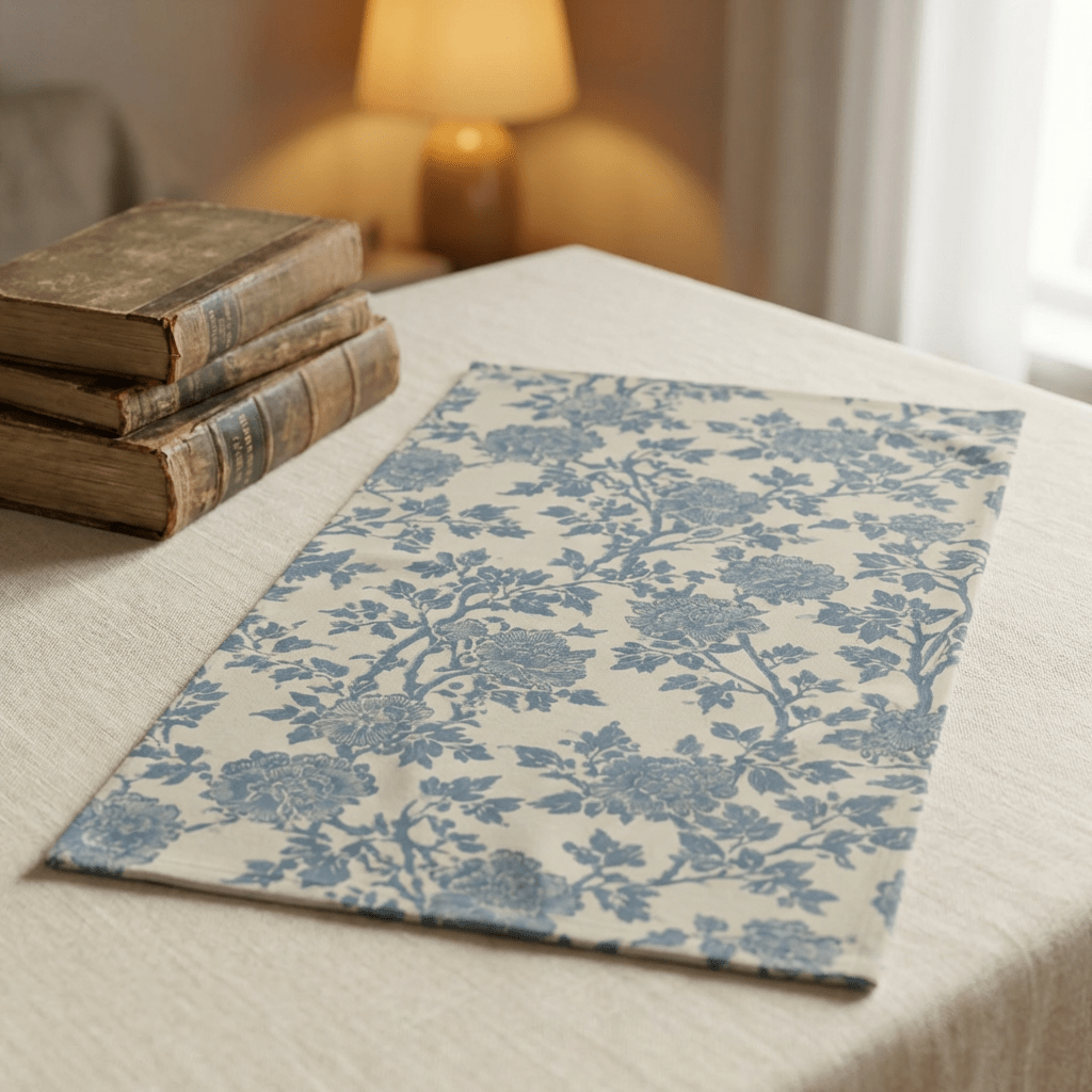 Blue Vintage Floral Hand Towel | Toile-Inspired Botanical Pattern - DesignBohemian
