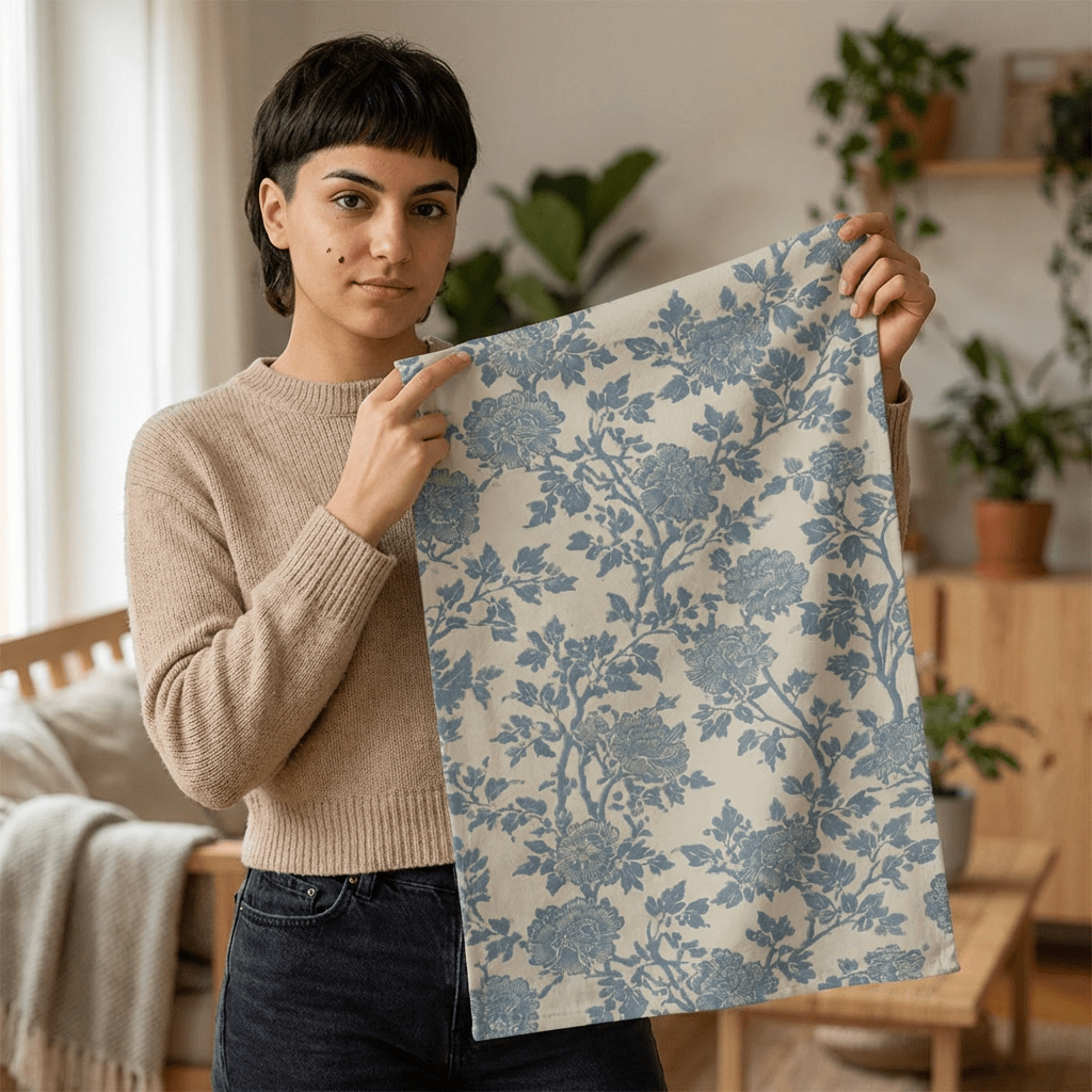 Blue Vintage Floral Hand Towel | Toile-Inspired Botanical Pattern - DesignBohemian
