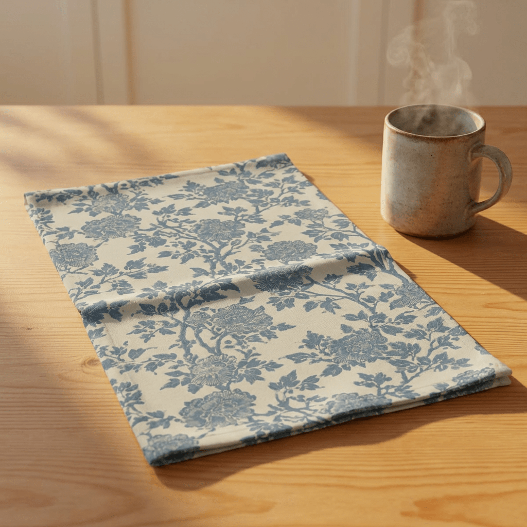 Blue Vintage Floral Hand Towel | Toile-Inspired Botanical Pattern - DesignBohemian
