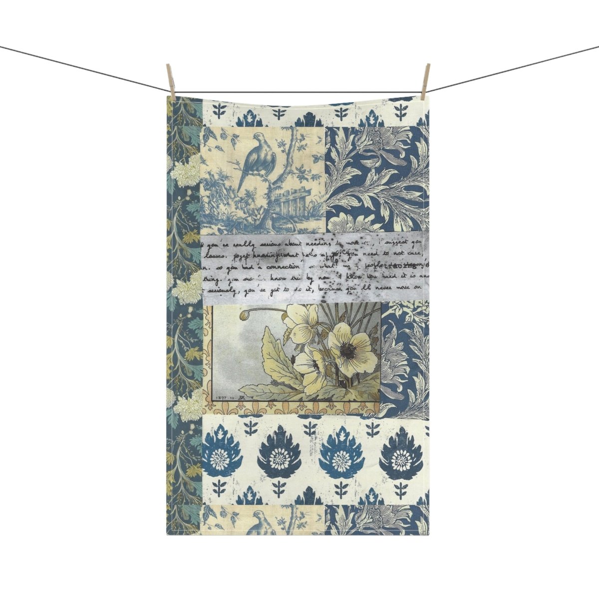 Vintage Floral Patchwork Tea Towel – Blue Botanical Kitchen Linen - DesignBohemian