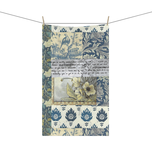 Vintage Floral Patchwork Tea Towel – Blue Botanical Kitchen Linen