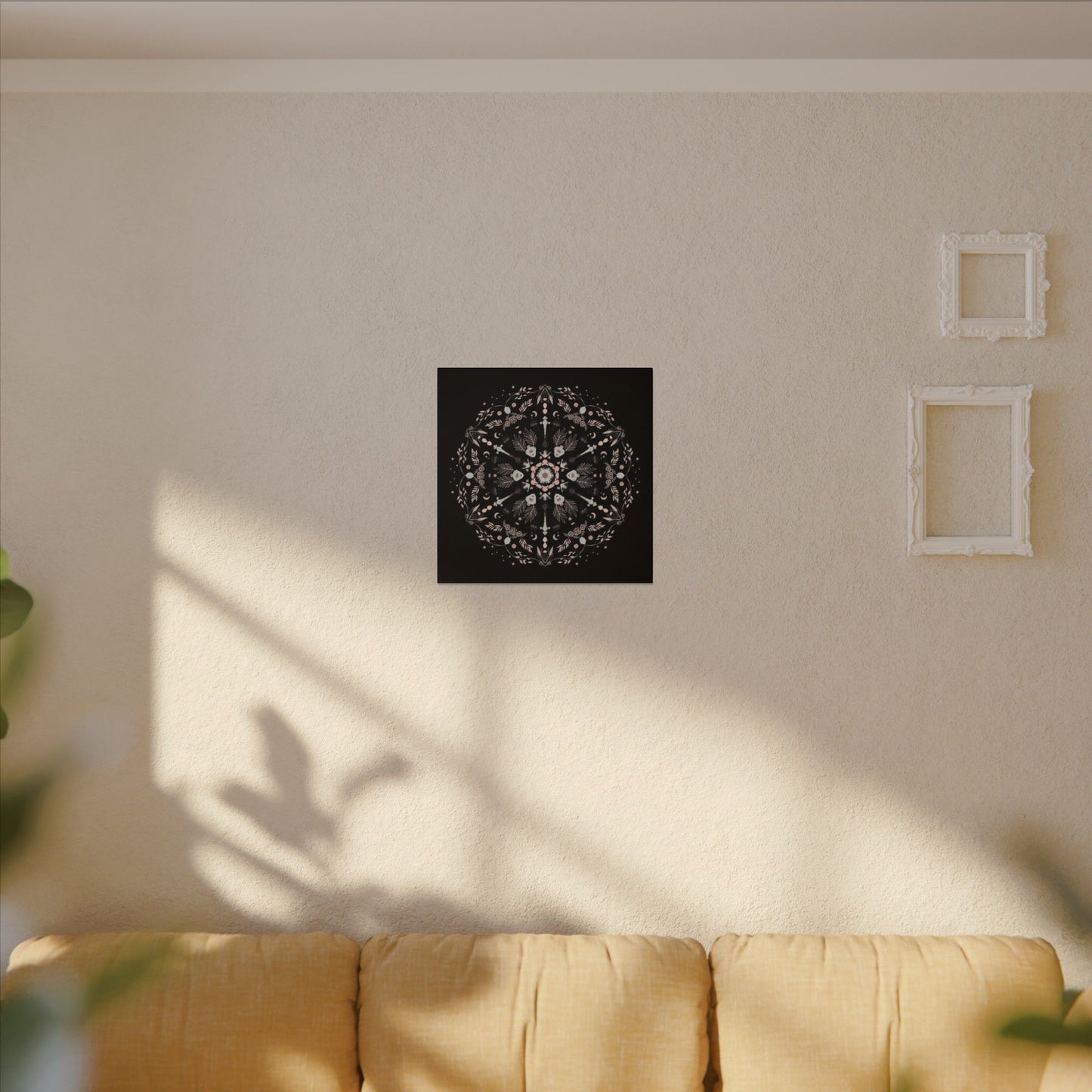 Black and Pink Botanical Mandala Canvas Art Print, Wall Decor, Home Accents, Nature Inspired, Meditation Space Decor